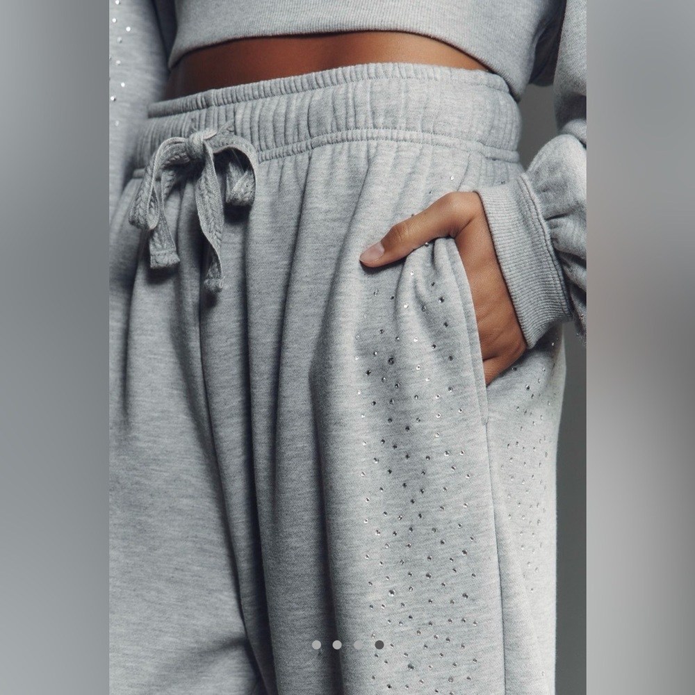 Daily Practice Rhinestone Fleece Wide Leg Drawstring Pants - Picture 3 of 7